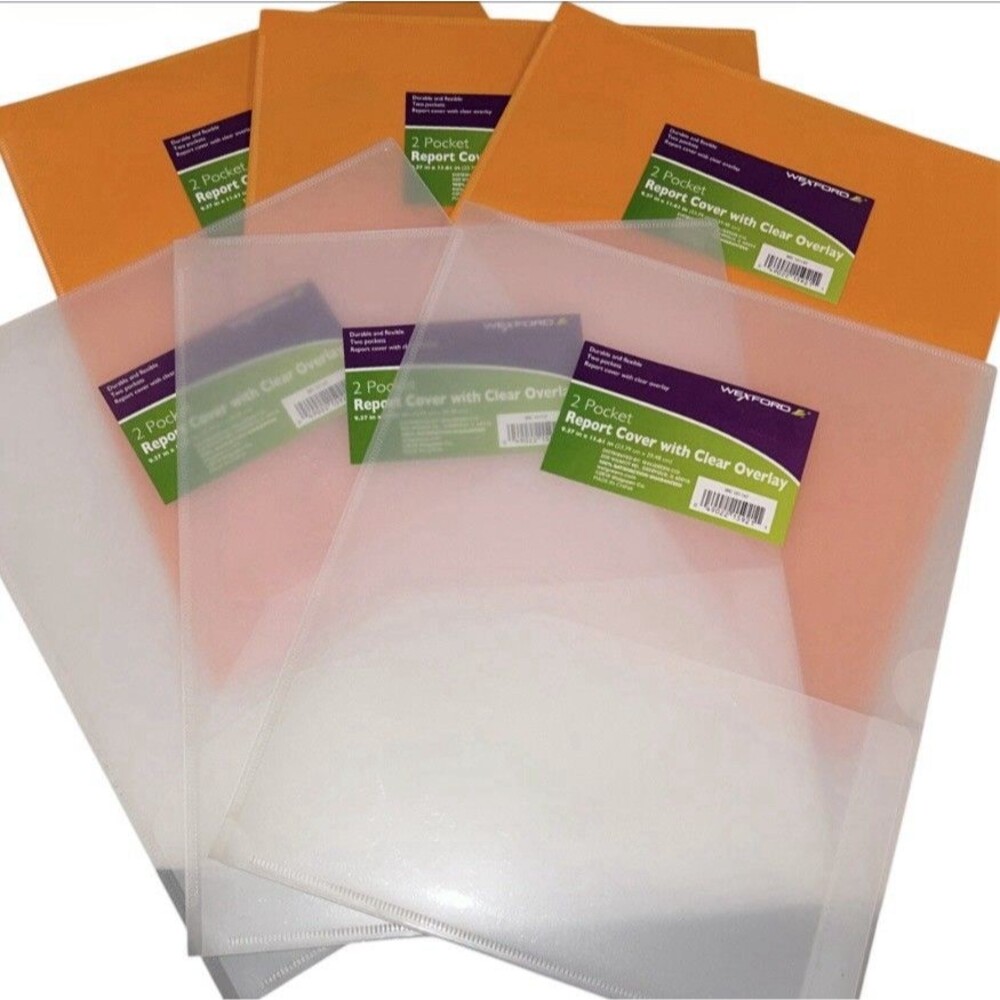 6x Wexford 2 Pocket Plastic Folders Report Cover w/ Clear Overlay 9.37x11.61"